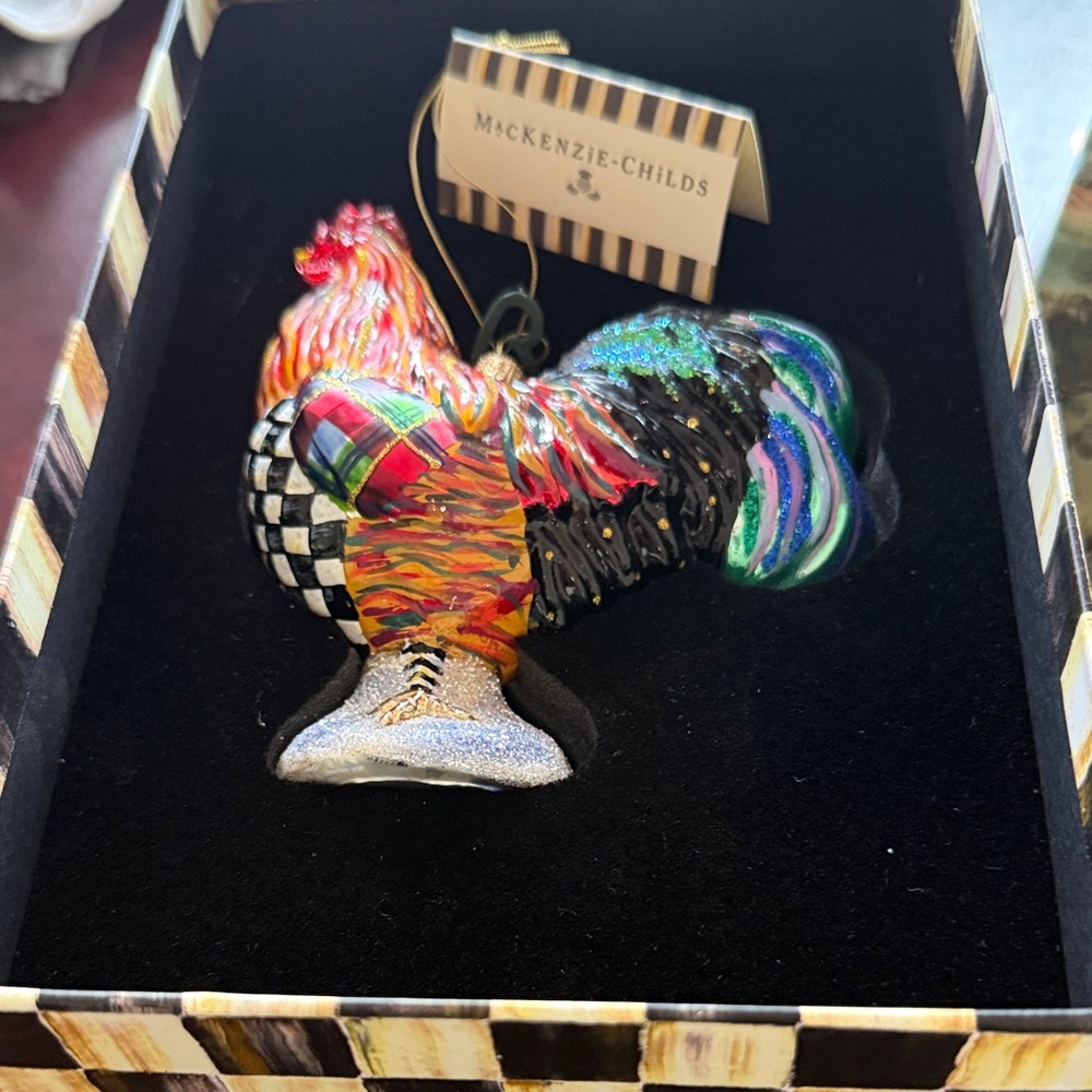 MacKenzie-Childs Multicolor Hand-Painted Rooster Ornament NIB